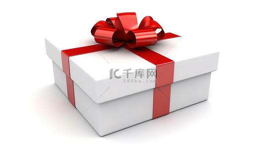 圣诞背景背景图片_3d 孤立插图白色盒子，带有红色蝴蝶结，转换为白色背景上的指针