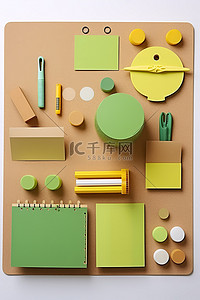 软木板背景图片_软木板套件，配有彩色用品，用于整理桌子