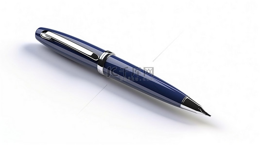 卡通风格白色背景 3D 插图，简单的蓝色墨水自动笔，文具必备