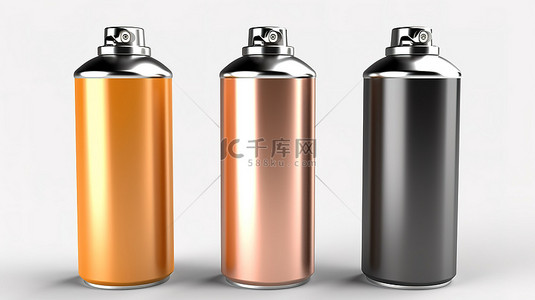涂鸦瓶子背景图片_数字创建的空白白色表面上呈现的三个气雾喷雾罐