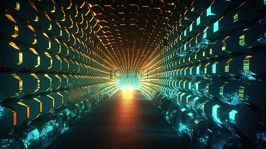 具有六角形闪光的隧道交通 3D 渲染