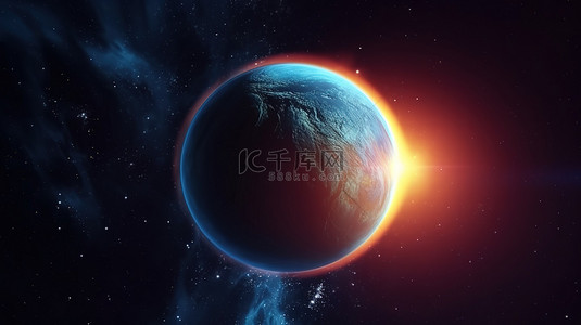 太阳系中海王星行星的真实夜间和日出视图 3d 渲染