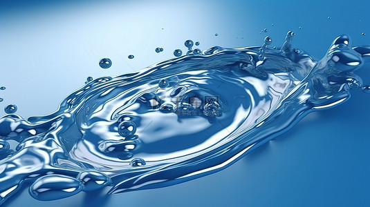 流动蓝水产品宣传背景的 3D 渲染