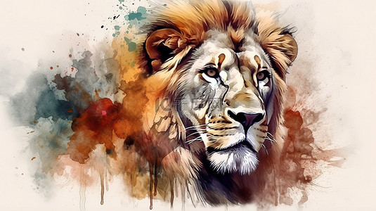 猎人狮子背景图片_狮子的 3d 渲染风格数字水彩画