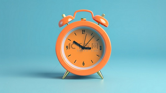 时钟表盘背景图片_蓝色背景上的圆形橙色钟表 3D 渲染的模拟时钟