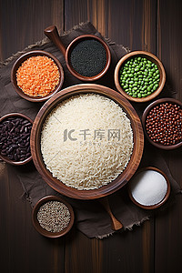 米饭背景图片_一碗米饭 红芸豆 黑白米 豌豆 胡萝卜 西兰花 葱和黑芝麻