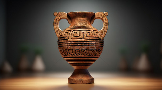 用于室内设计或博物馆展示的展台上展示的古董陶瓷花瓶的 3D 渲染