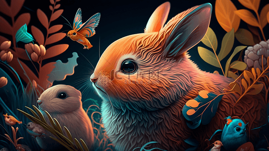 兔子植物插画背景