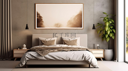 风格家具海报背景图片_现代风格的海报样机呈现在时尚的卧室内部