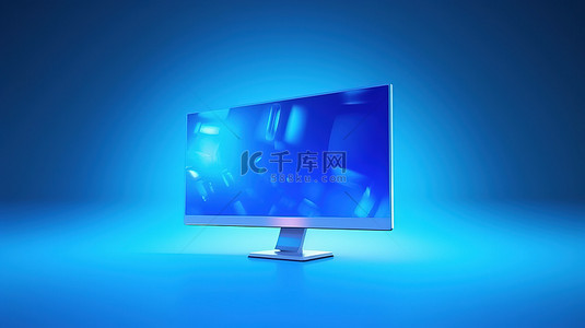 现代 LED 液晶电视坐落在由 3D 图形创建的时尚蓝色背景上