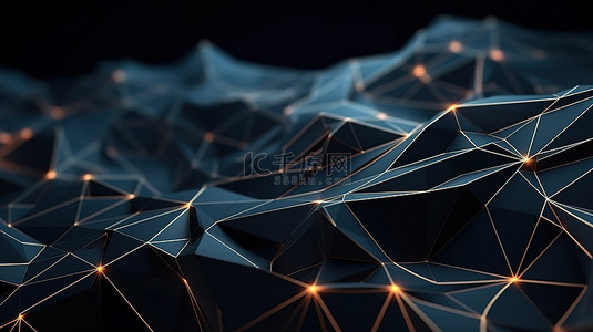 蓝色科技感背景图片_具有抽象多边形线和深色纹理的未来元宇宙的 3D 数字渲染