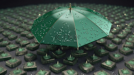 雨伞背景图片_加密雨伞的 3D 渲染，保护以太坊经典硬币免受雨淋