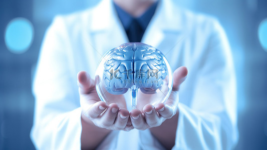 人员裂变图背景图片_医疗专业人员展示具有 3D 渲染的人工大脑模型