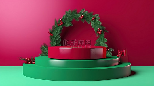 新年豪礼背景图片_用于横幅或促销的圣诞产品平台的 3D 插图
