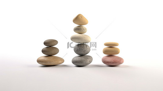 平衡器图标背景图片_白色背景上堆叠的鹅卵石，代表稳定与和谐的 3D 渲染