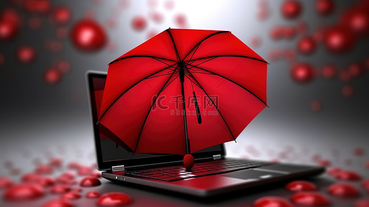 红伞遮蔽笔记本电脑 3D 渲染