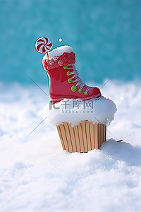 靴子背景图片_一只小靴子和一张纸坐在雪地里