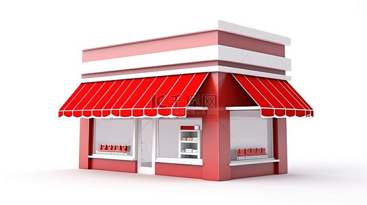 3D 渲染白色背景与充满活力的红色店面标志