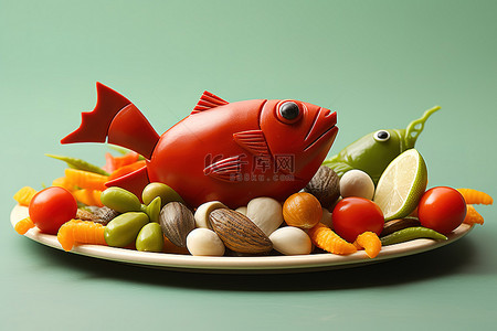 水果拼盘背景图片_鱼蔬菜坚果拼盘