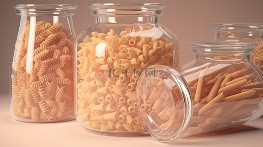 透明玻璃罐子背景图片_装满意大利面管的透明玻璃罐 3d 模型