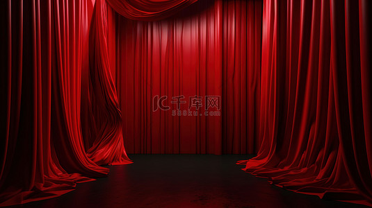 舞台幕布背景图片_剧院中的红色幕布 3D 渲染让戏剧栩栩如生