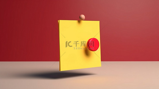 办公背景图片_持有黄色便笺的红色图钉的 3D 渲染