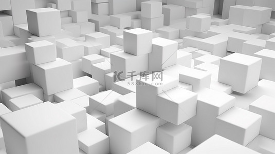 分层白色立方体组合 3D 渲染抽象几何背景