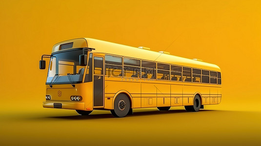 充满活力的黄色客运城市巴士模板的 3D 插图