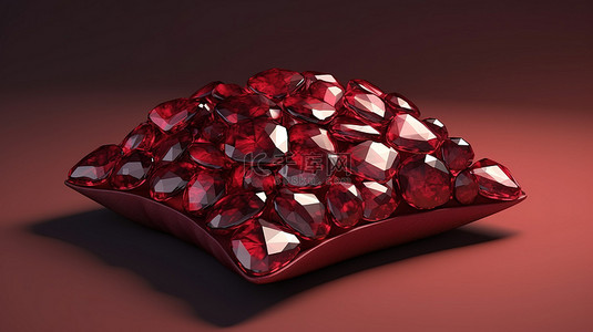 带有华丽石榴石宝石的坐垫的 3D 渲染