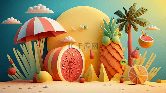 水果卡通菠萝背景图片_夏天水果菠萝沙滩抽象