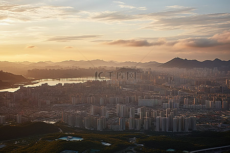 漓江三星船背景图片_首尔市的日出 bk3097820