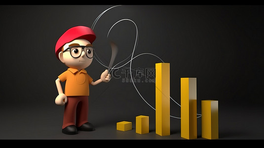 动画背景图片_用图表和硬币描绘金融增长的动画 3D 角色
