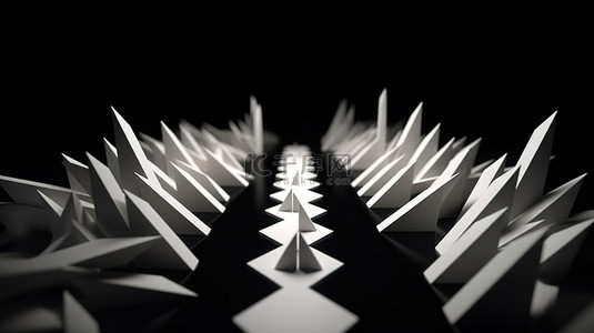 3D 插图中堆叠的白色箭头图标描绘移动方向