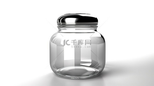 在白色背景上隔离的玻璃罐的 3d 渲染