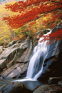 红叶瀑布岩石岸和岩石山