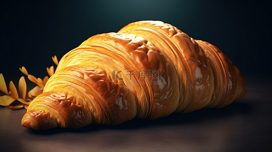 美食图标背景图片_由牛角面包的 3D 插图表示的面包店图标