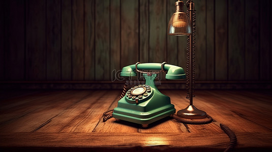 老式电话放在一张用旧式摄影呈现的质朴木桌上