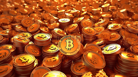 中心银行背景图片_以存钱罐为中心的比特币的 3D 插图