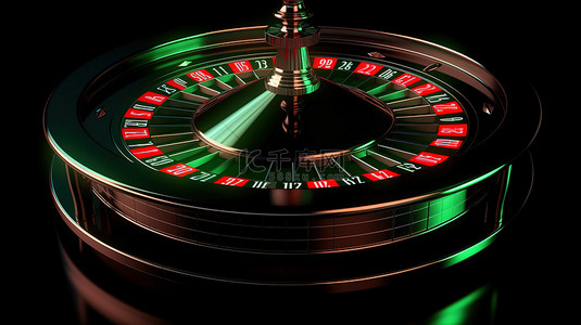 绿色背景增强了赌场轮盘赌的真实 3D 插图