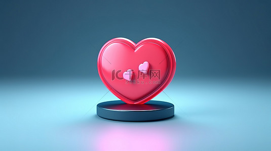帖子背景图片_前视图 3D 渲染的情人节心形按钮非常适合社交媒体爱情帖子