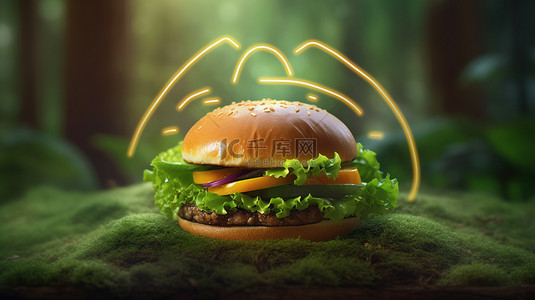 免费商业背景背景图片_森林主题 wifi 信号符号伴随着汉堡，作为提供免费 wifi 的餐厅概念的一部分