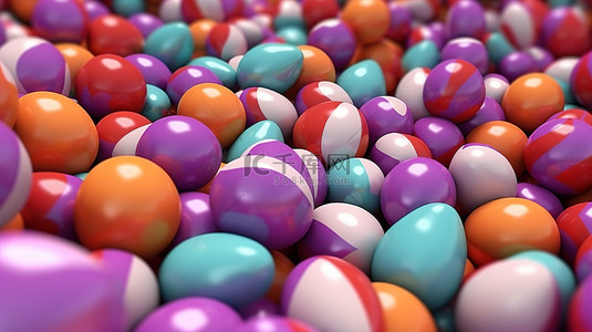 多色复活节彩蛋的 3D 渲染图作为充满活力的背景