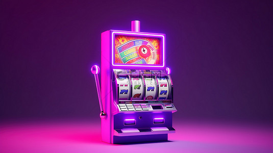 紫色按钮背景图片_3d 老虎机优惠券中紫色背景的赌博概念设计免费旋转芯片