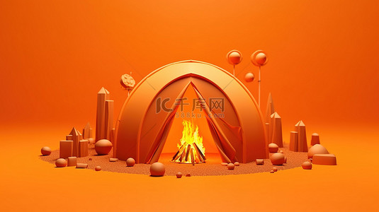 烤炸食品背景图片_橙色背景下单色篝火的 3d 渲染
