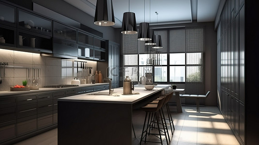 厨房室内设计令人惊叹的 3D 渲染