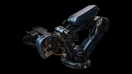 工程机械背景图片_孤立的黑色背景展示了 X 射线焊机机械臂的 3D 渲染
