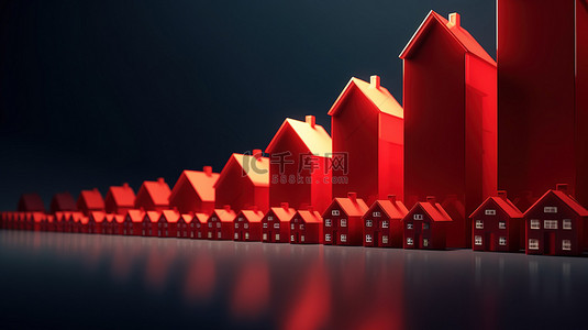 住房图概念红房子尺寸逐渐增大的 3d 渲染