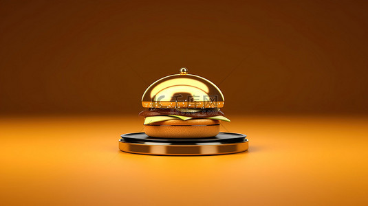 汉堡沙拉背景图片_简约风格的时尚 3D 金色汉堡，以金色渲染
