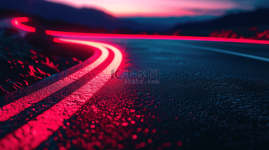 夜晚山路上红色灯光线条流线纹理的背景11