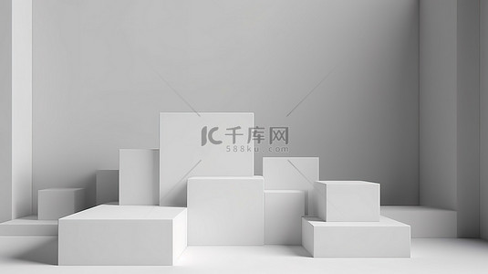 简约的讲台舞台，具有白色立方体背景，用于产品模型 3D 渲染
